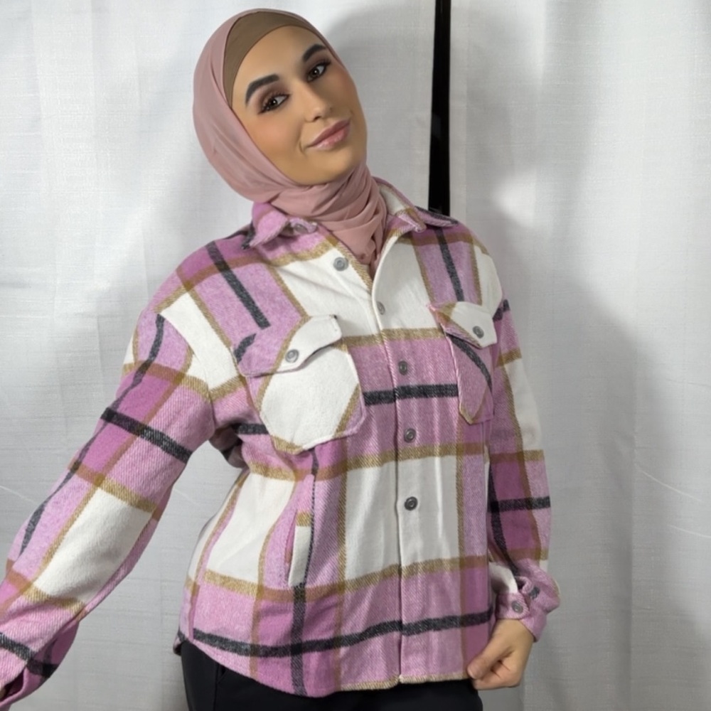 Rosie Weather Pink Plaid Shirt Jacket Size M